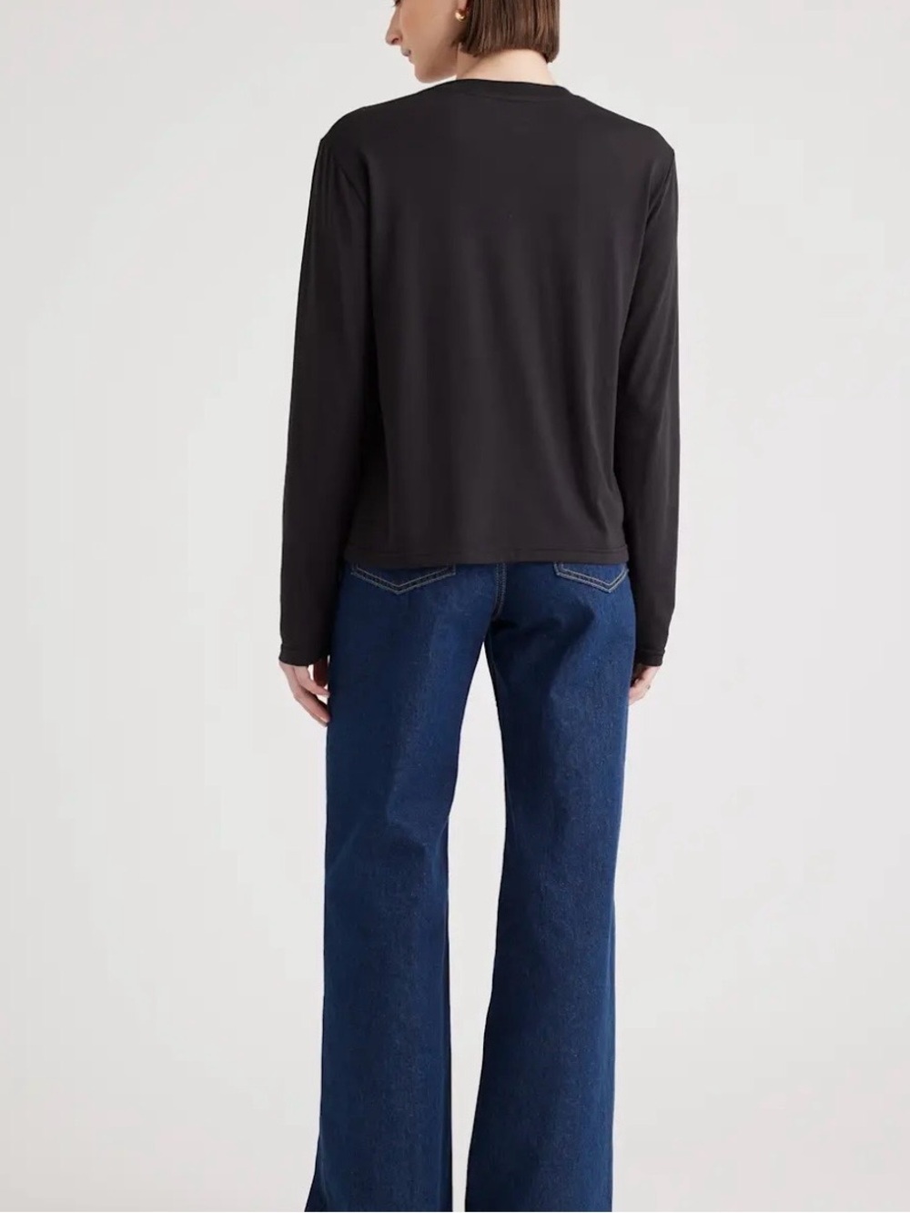 NWT Quince Organic Cotton Stretch Long Sleeve Tee Black Size Small - Picture 4 of 9